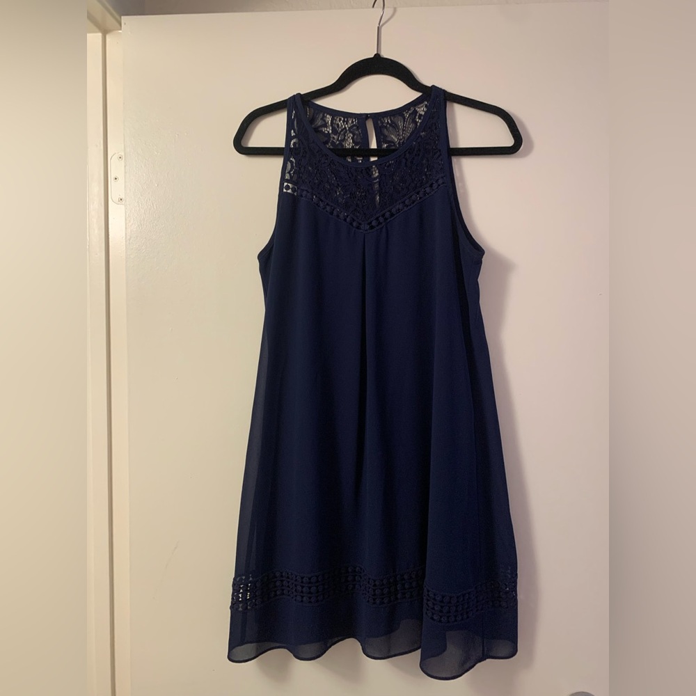 Navy blue dress. Size medium. Pretty lace detail at top